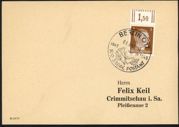 Berlin O 17, 100 Jahre Postamt 1943