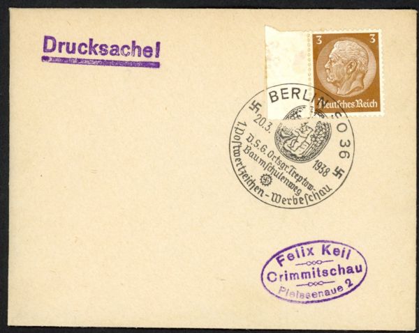 Berlin SO 36. 1. Postwertzeichen- Werbeschau Treptow 1938