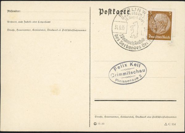 Berlin W 62 , 2. Postwertz. Ausstellung Beposta 1935