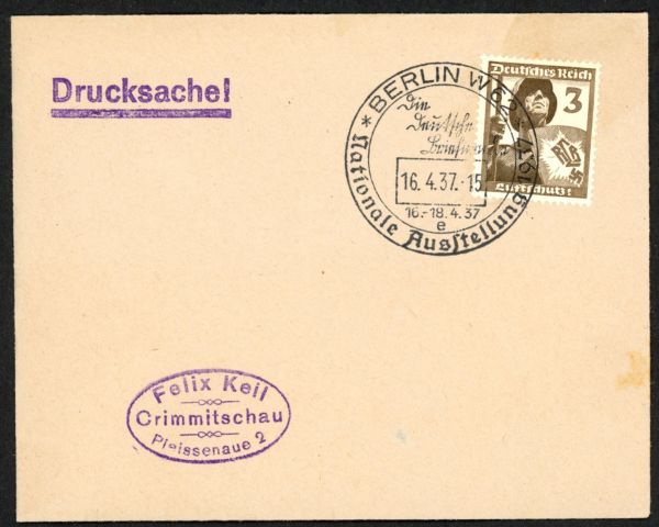 Berlin W 62 Ausstellung Deutsche Briefmarke 1937