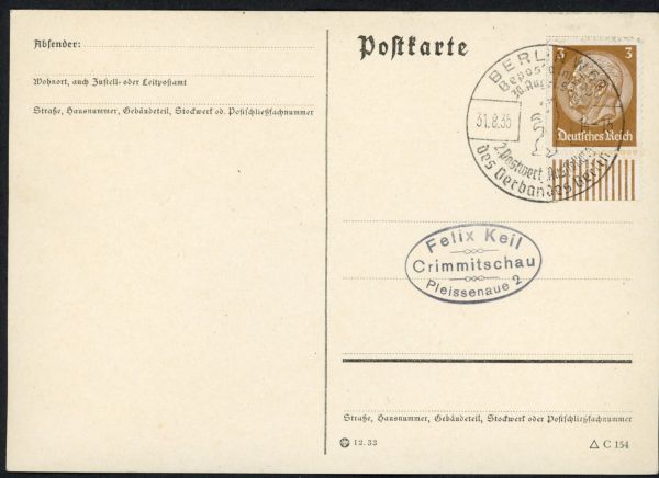 Berlin W 62 , 2. Postwertz. Ausstellung Beposta 1935