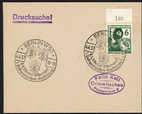 Berlin W 50 , 1. Postwertzeichen- Ausstellung Wilmersdorf 1937