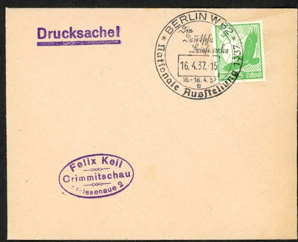 Berlin W 62 Ausstellung Deutsche Briefmarke 1937