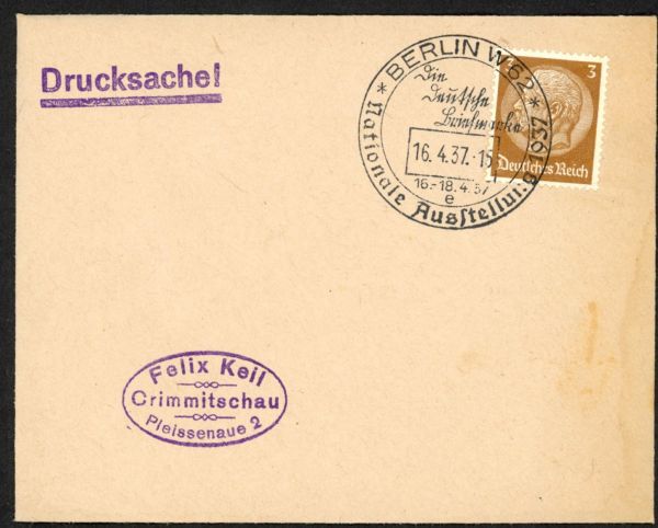 Berlin W 62 Ausstellung Deutsche Briefmarke 1937