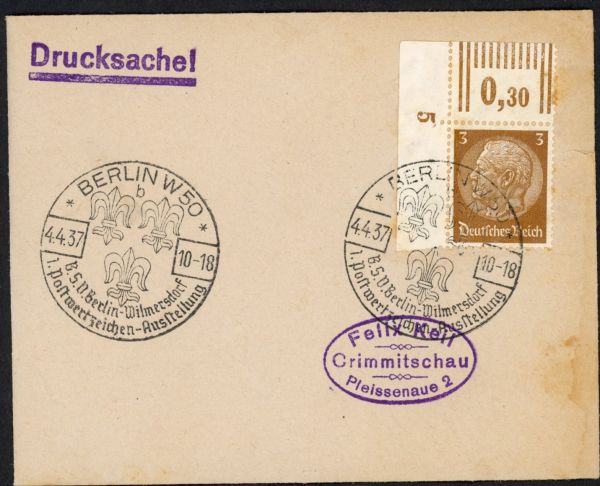 Berlin W 50 , 1. Postwertzeichen- Ausstellung Wilmersdorf 1937