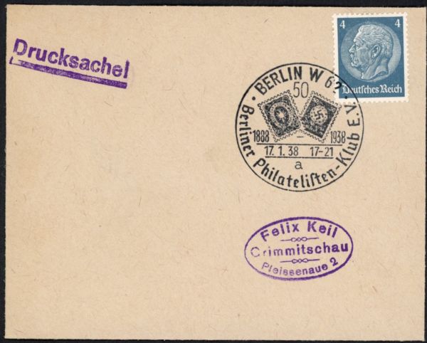 Berlin W 62 Berliner Philatelisten-Club 1938