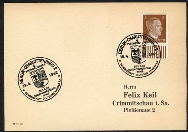 Berlin-Charlottenburg2 4. Postwertzeichen- Ausstellung Wilmersdorf 1942