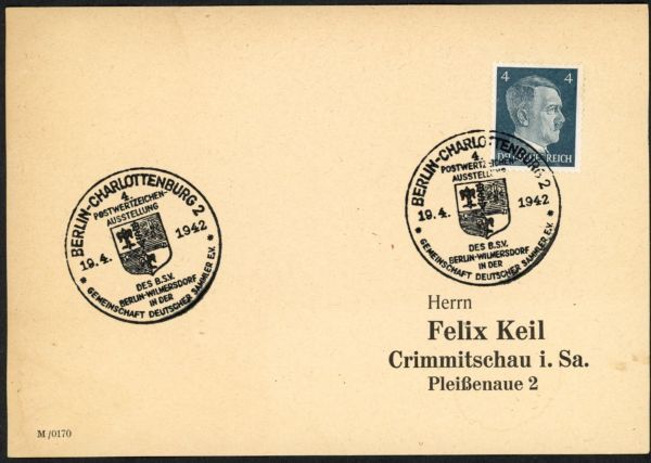 Berlin-Charlottenburg2 4. Postwertzeichen- Ausstellung Wilmersdorf 1942